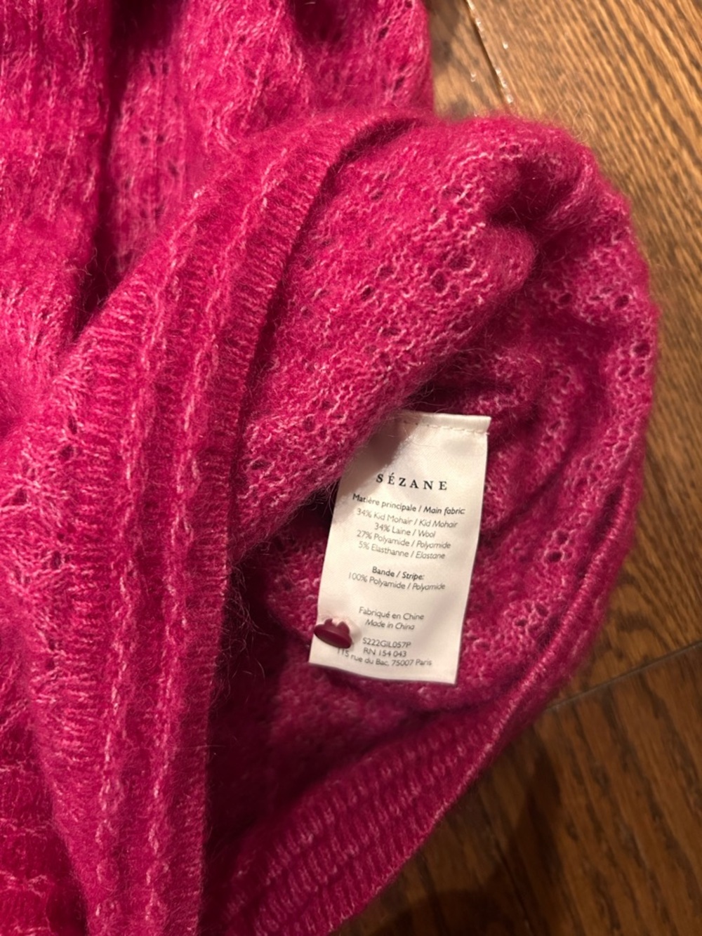 Sezane Fuchsia Pink Mohair Blend Button Cardigan - Picture 6 of 8